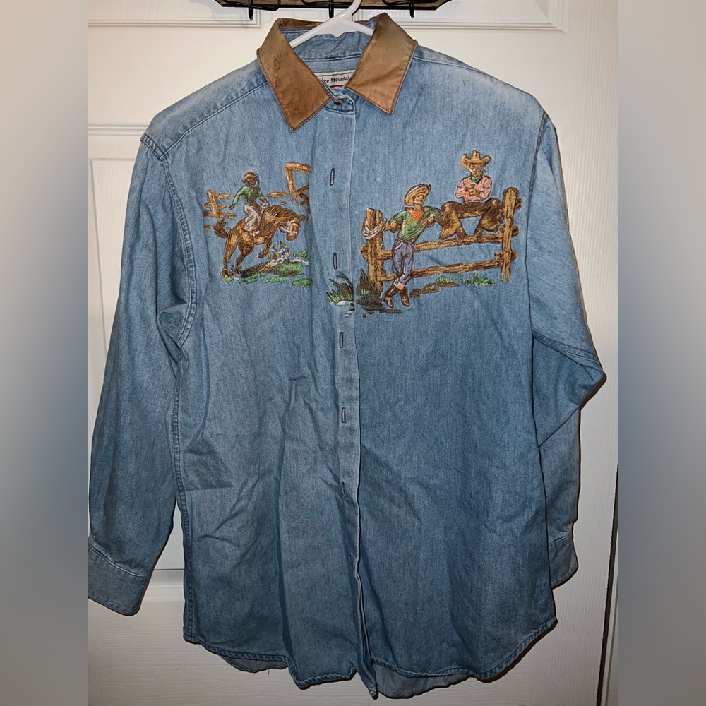 Vintage denim embroidered button down